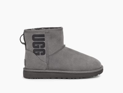 UGG Classic Mini UGG Rubber Logo Womens Boots Grey - AU 701NI